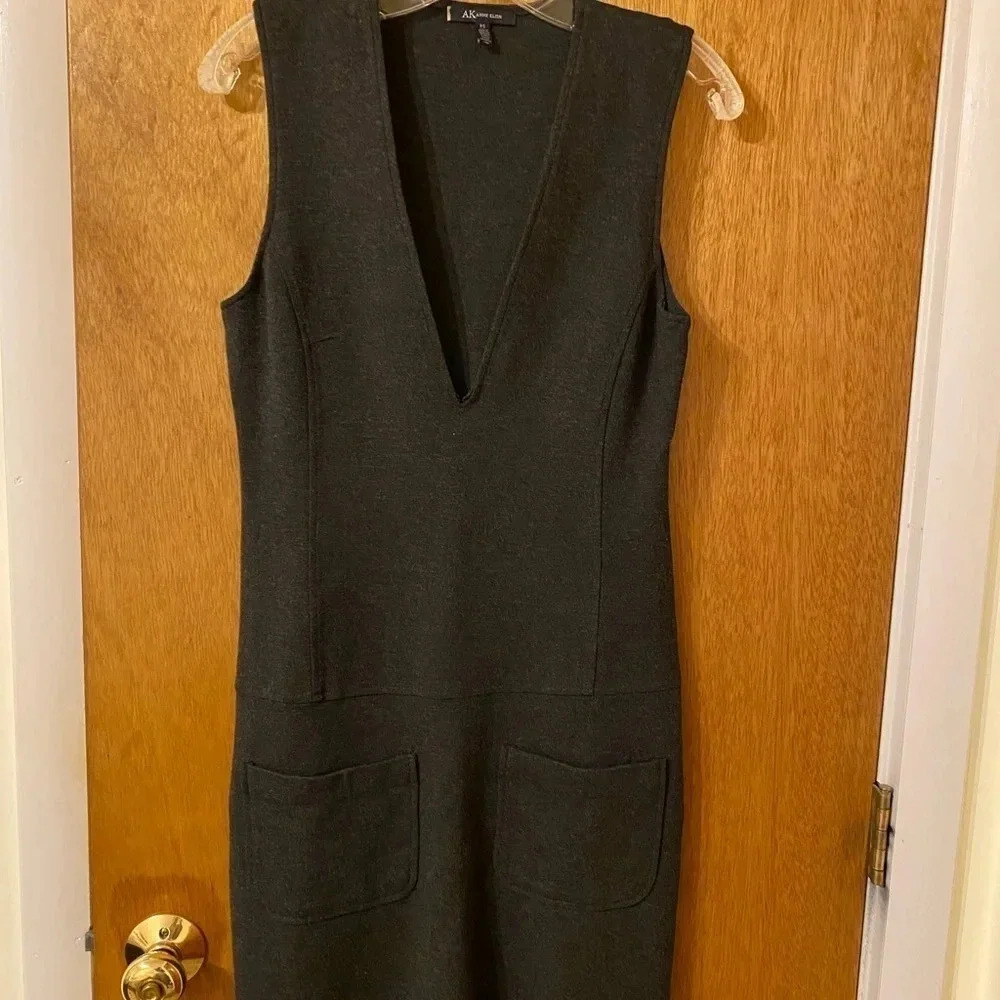 Ann Klein Gray Deep V-Neck Dress Women Size SP